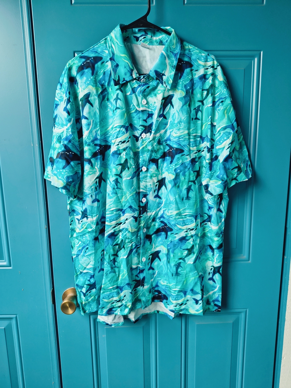 Casual Short-Sleeve Button-Down Shirt in Ocean Blue
